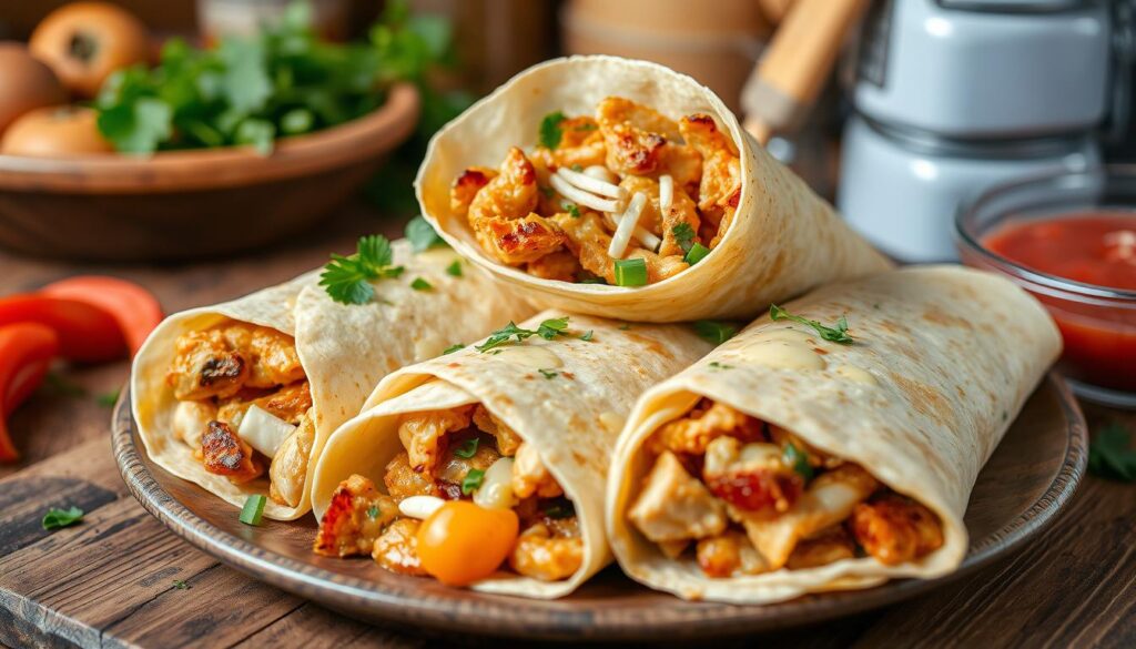 Saftige Hähnchen-Wraps mit Knoblauch und Käse