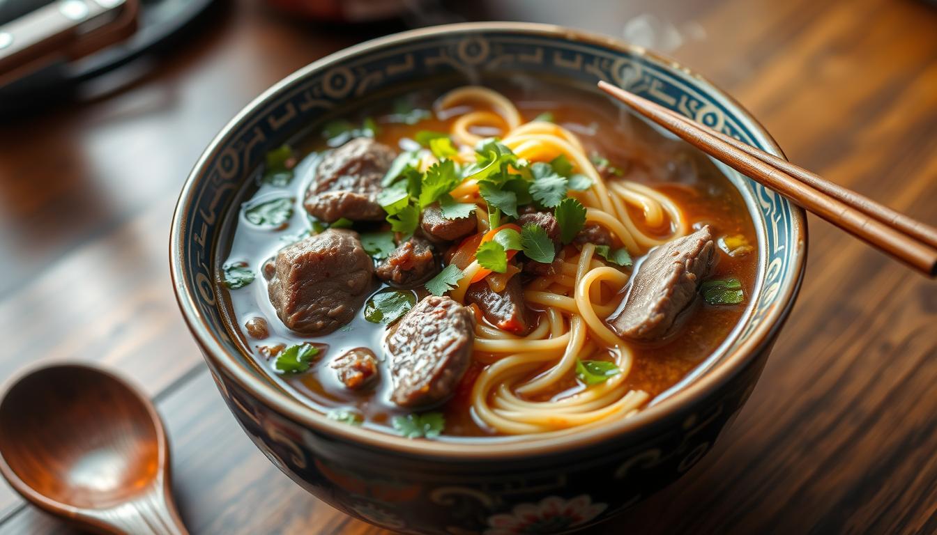 Asiatische Rindfleischsuppe mit Nudeln