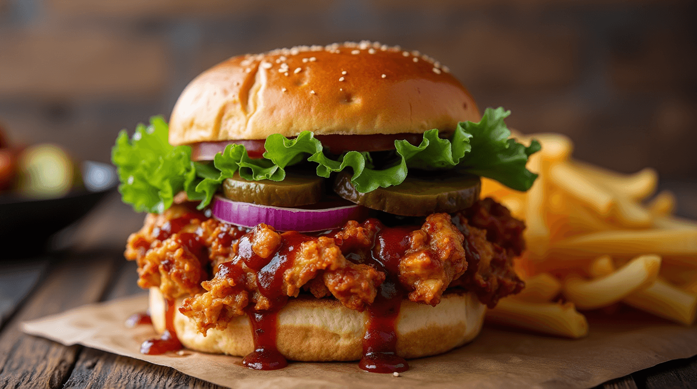 Pulled Chicken Burger mit deftiger Barbecue-Sauce