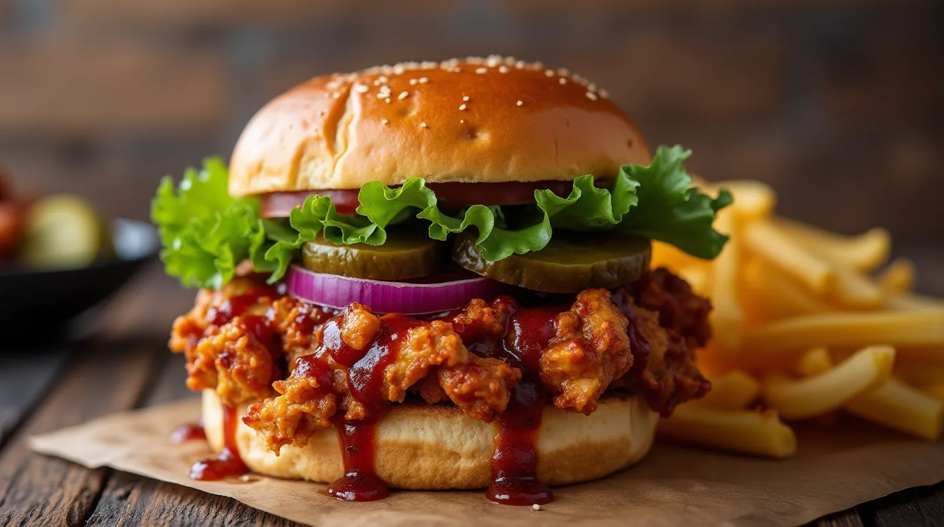Pulled Chicken Burger mit deftiger Barbecue-Sauce