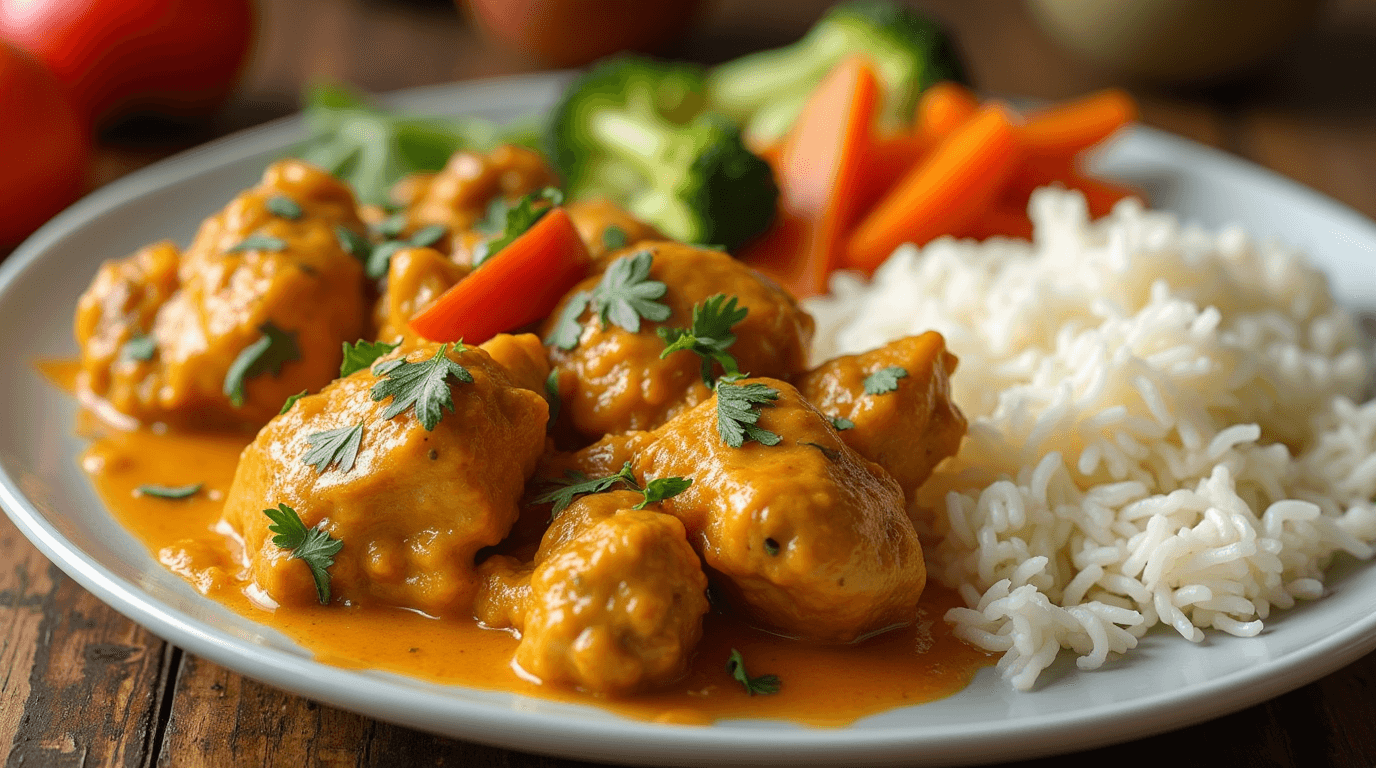 Hähnchencurry mit Reis und Gemüse