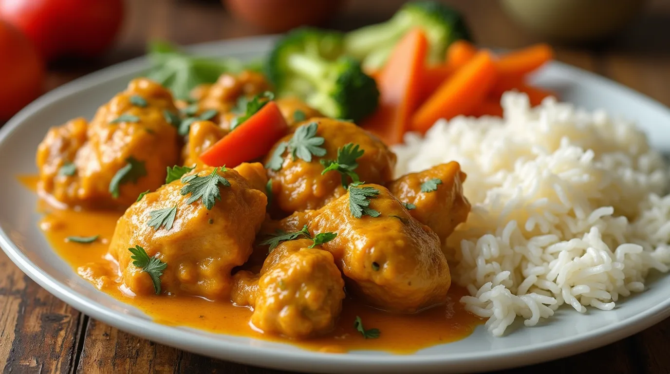 Hähnchencurry mit Reis und Gemüse